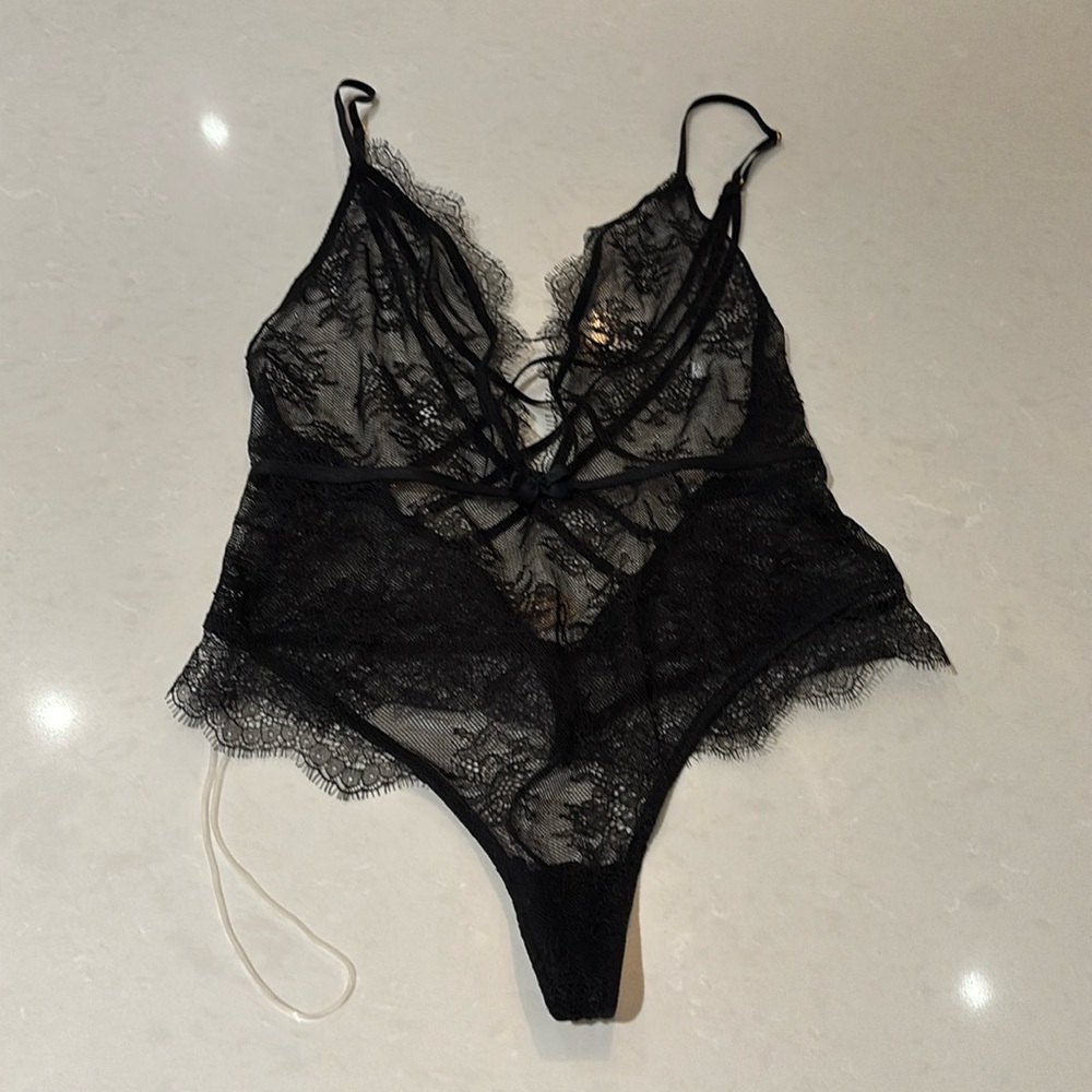 Victoria Secret Very Sexy Unlined Lace Lingerie Teddy Bodysuit Black Sz Small